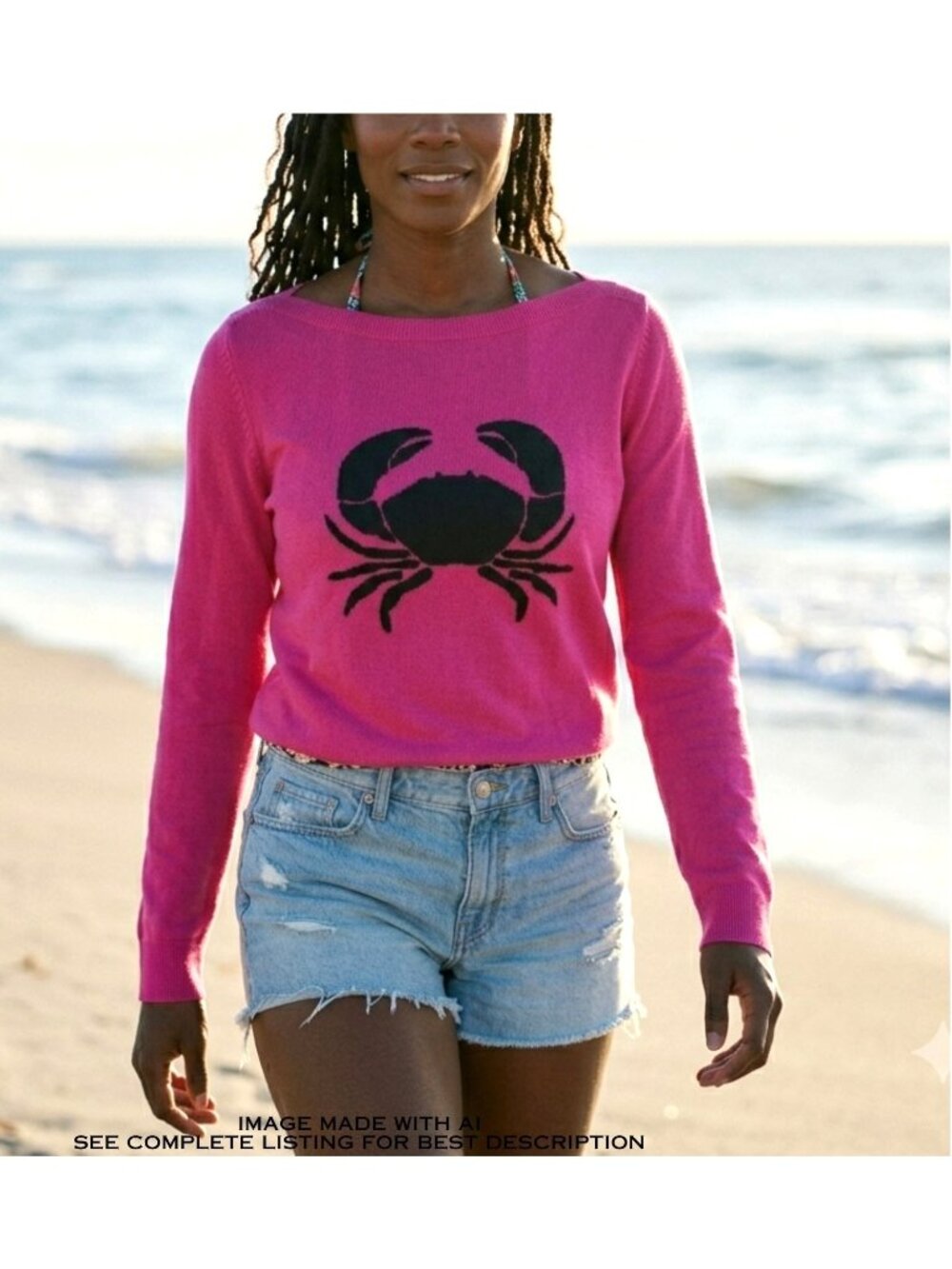 Talbots Crab Lightweight Sweater S Long Sleeves Boat Neck Preppy Cotton Blend